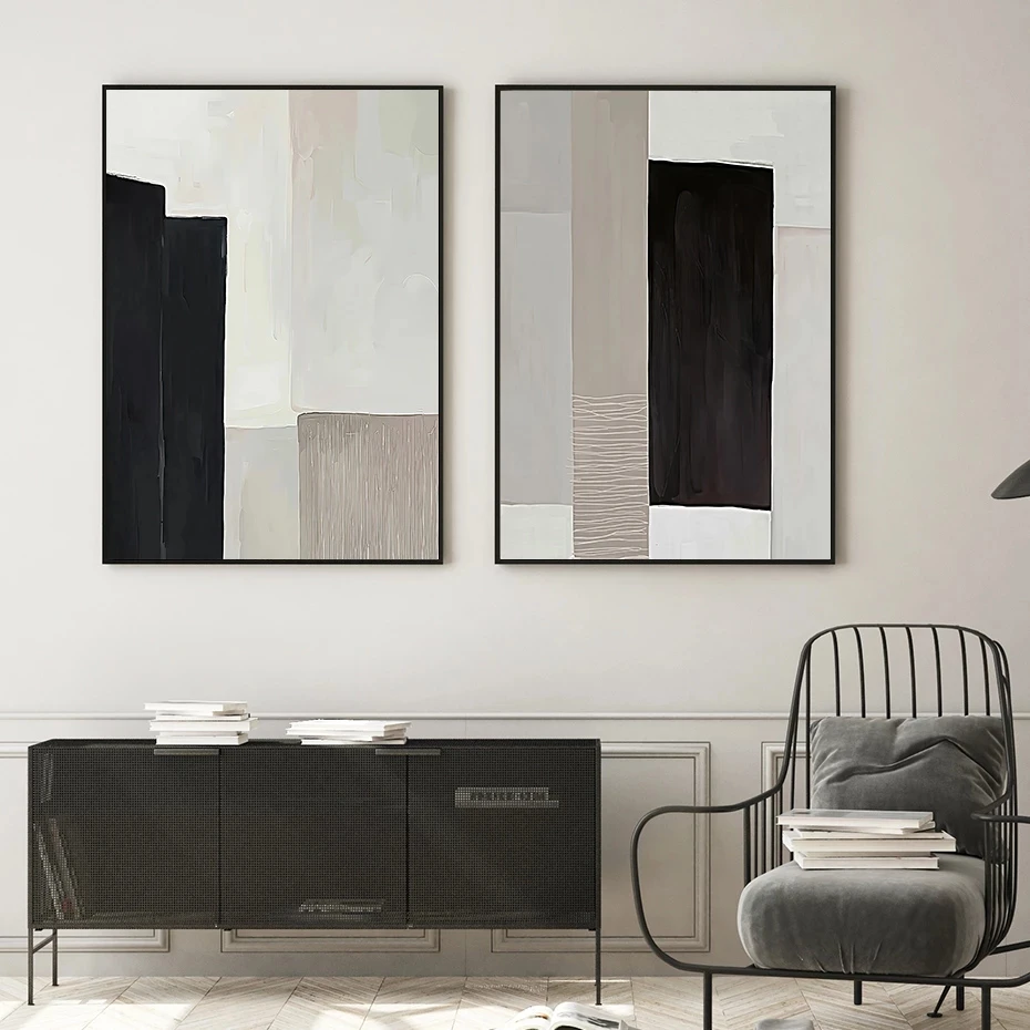 

Abstract Black and Beige Oil Prints On Canvas Painting Wall Art Picture Living Room Home Interior Decoration Modern Posters