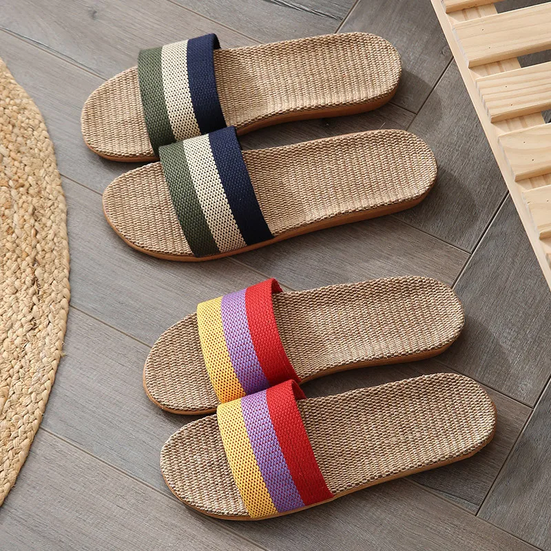 

2022 new large size linen slippers home couple indoor slippers wood floor cotton and linen home summer sandals HY-206