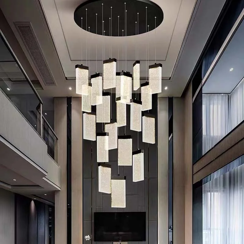 

Современные хрустальные светодиодные люстры, черный потолок для лестницы, гостиной, роскошные квадратные Длинные комнатные подвесные светильники для коридора