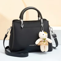 designer trendy womens handbag quality pu shoulder bag large capacity messenger wallet cute bear pendant commuting simple aa