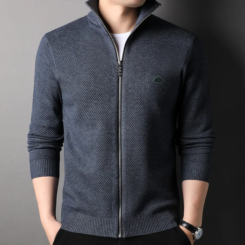 

Knited Cardigan Coat Men's Spring Autumn New Thicken Jacquard Korean Style Trendy Stand Collar Men's Knitted Jacket