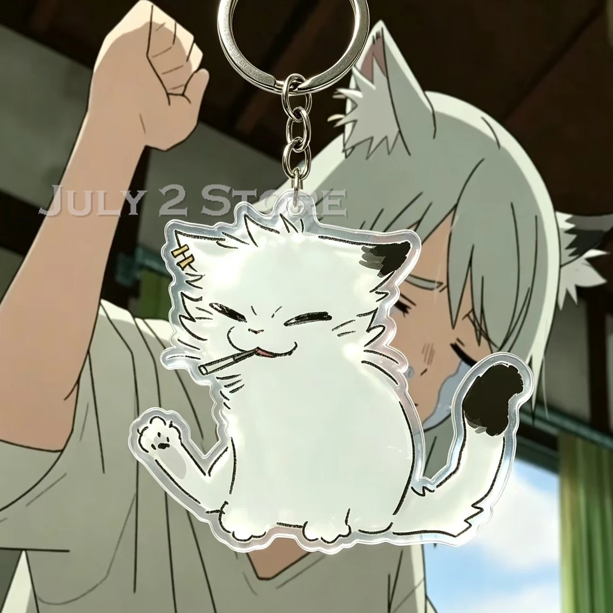 Фото Акриловый брелок Chainsmoker Cat Yaniko Satou 5 см – милый мультяшный кулон, аксессуар для рюкзака и сумки на Хэллоуин №2
