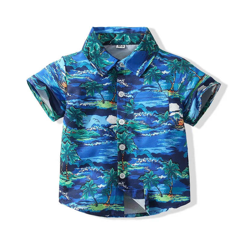 

Kid's Beach Shirt Boy's Holiday Style Casual Short Sleeved Tops Coconut treeChildren Coats