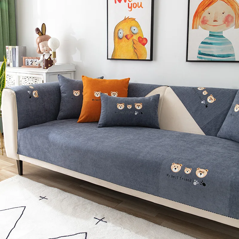 

Секционный чехол для дивана Four Seasons, однотонный чехол для дивана из синели, универсальный нескользящий чехол для дивана в гостиной