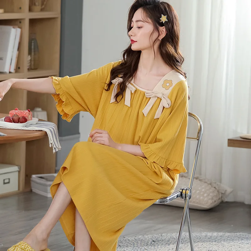 Cotton Nightwear Women's Summer Home Furnishings Cute Thin Short Sleeve Loose fitting Pajamas Summer