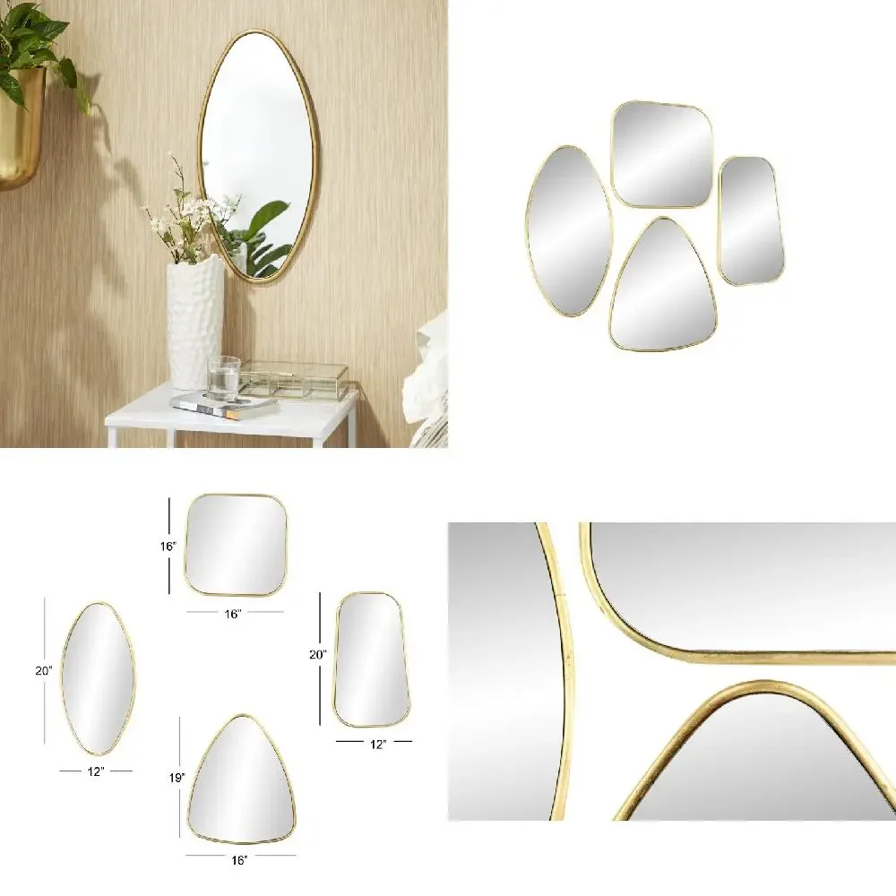 

Luxurious Gold Wall Mirror Set of 4 with Enchanting Varying Shapes - 20", 16", 21", 24"H for an Amazing Home Decor.