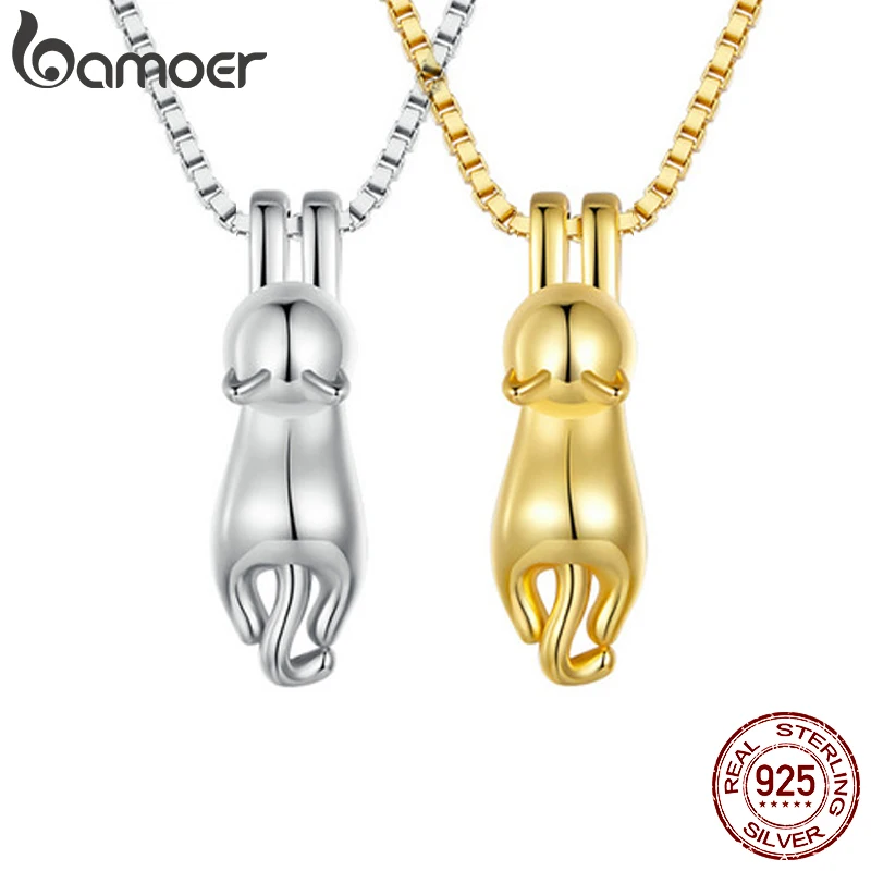 

BAMOER Solid 925 Sterling Silver Cute Animal Necklace for Women, 14K Gold Plated Cat Pendant Jewelry for Her Birthday Gift