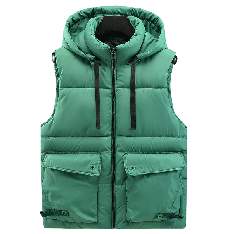 

Fashion Sleeveless Jacket Men Thickening Cotton Vest Hat Hooded Warm Vest Winter Casual Waistcoat