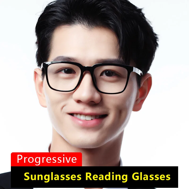 Фотохромные серые прогрессивные очки для чтения мужчин большие полноразмерные