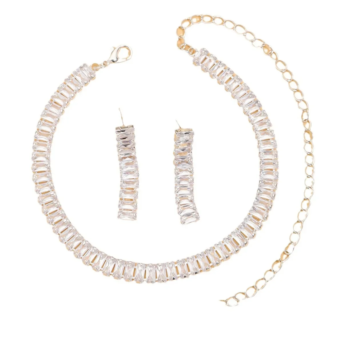 Элегантный простой комплект ювелирных изделий из двух предметов модные стразы