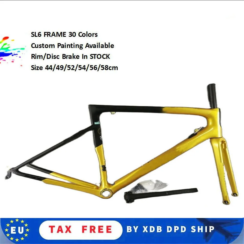 

T1000 Custom Sl6 Gold Carbon Road Frame V3RS Bicycle Frameset Rim Brake Disc Road Bike Frame 30 colors