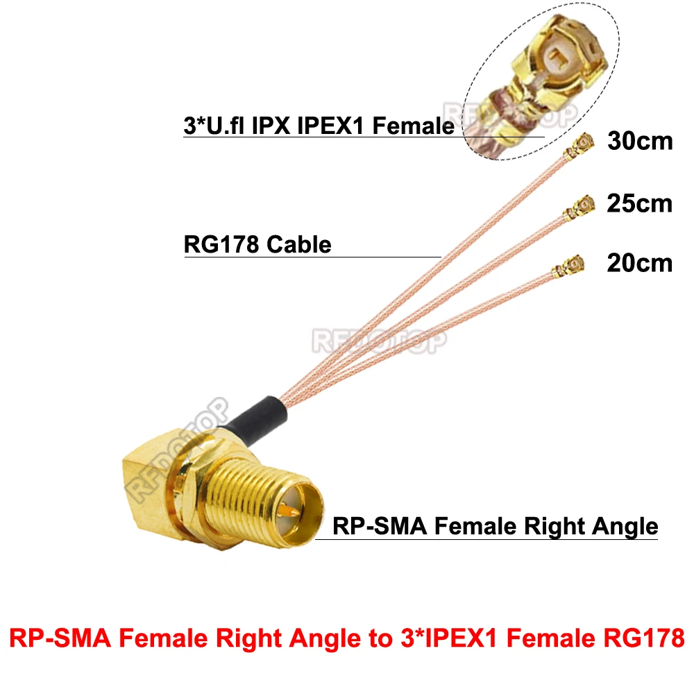 1 шт. RPSMA гнездо 90 градусов до 3 × u.FL/MHF/IPX/IPEX-1 гнездовой разъем RG178 удлинитель кабеля