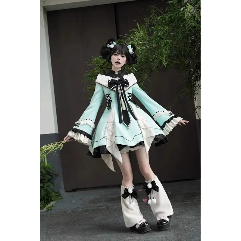 Рождественское новогоднее пальто доспехи одежда Mahua зеленое китайское платье