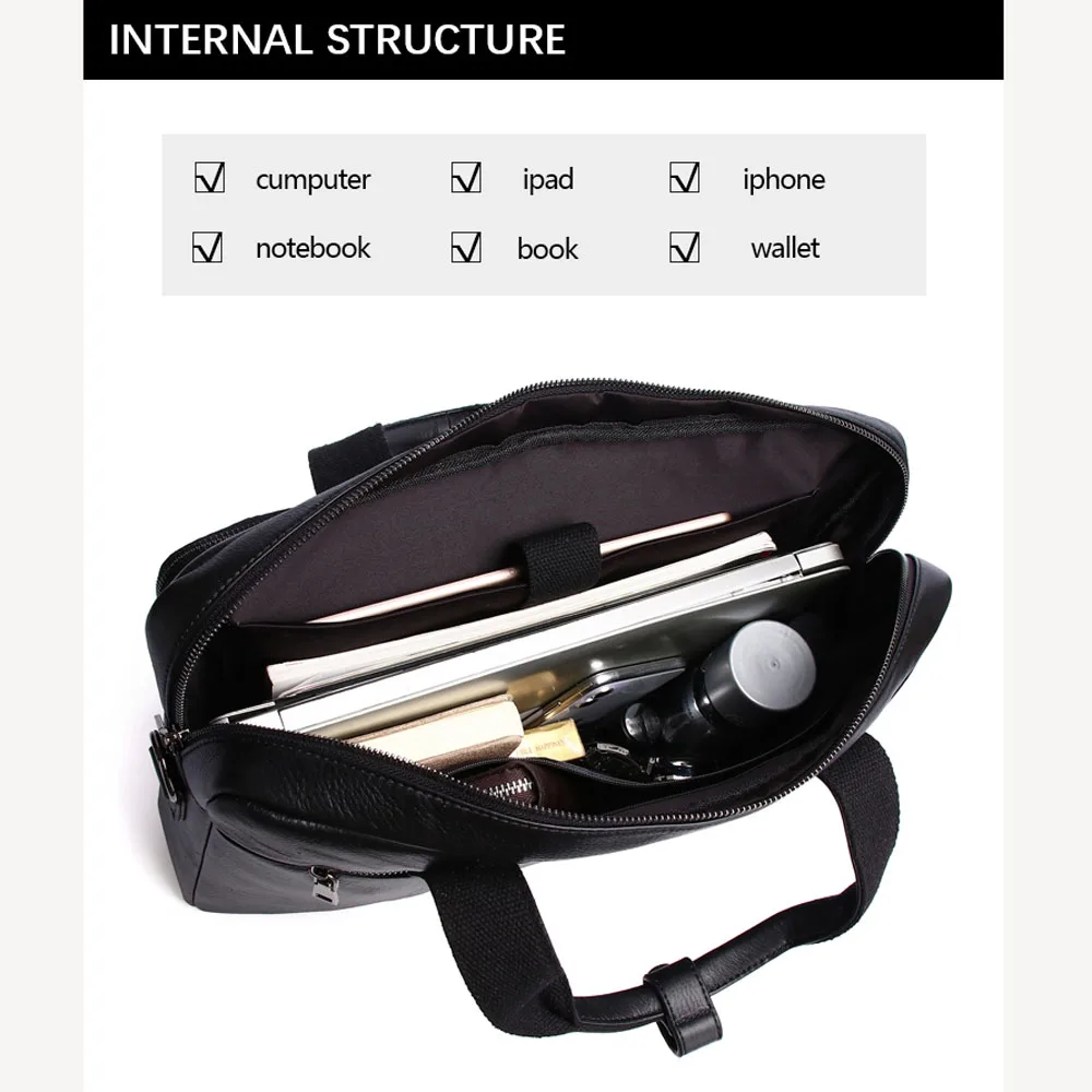 Genuine Leather Briefcase Men Business Crossbody Bag Fashion Cowhide Shoulder Messenger Handbag 14 Inches Handbags Laptop Bags