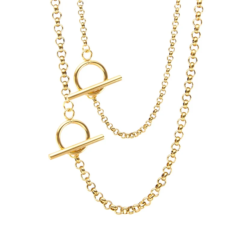 

5pcs Wholesale Cable Rolo O Chain Stainless Steel Thin Necklace Women Toggle T Bar Choker Locket Chain Female Jewelry