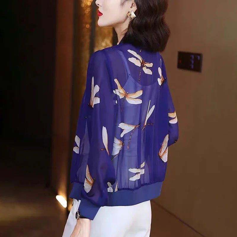 Новая летняя шифоновая куртка с кружевным принтом женская Свободная