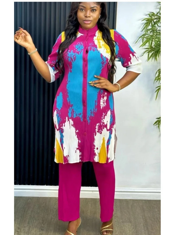 Женский брючный костюм EGRM Miyake однобортный Топ с длинным рукавом и свободные