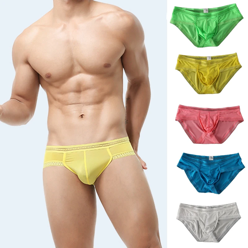 

New Men's Underwear Ice Silk Ultra Thin Transparent Men's Briefs Sexy Lace Breathable Men's Panties Low Waist Men's Briefs