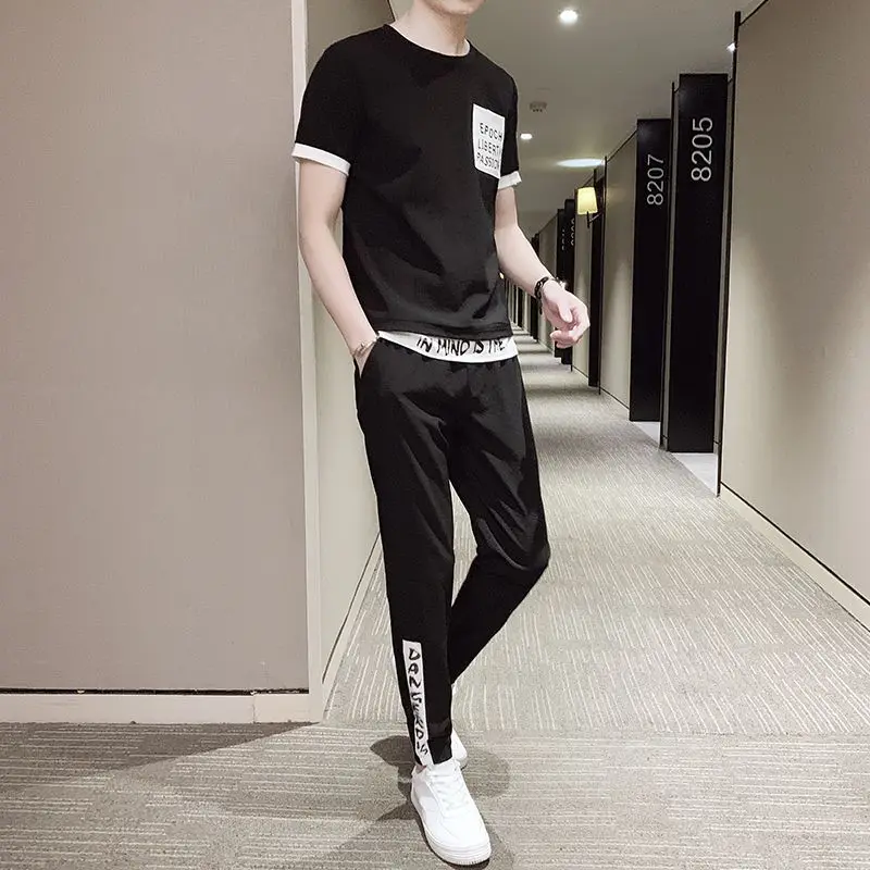 2023 New Short Sleeve T-shirt Set Casual Clothing Men's Summer 2-Piece Set Tracksuit Men Half O-Neck Mens Clothes
