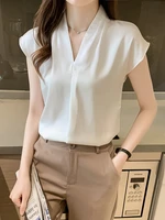 women blouses white women shirts silk elegant blouse 2022 summer womens tops fashion female clothing basic ol satin blouse women