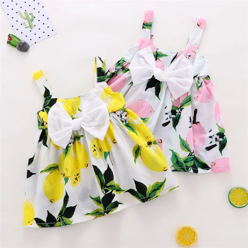 

Girls Casual Dresses Lemon Print Baby Girls Sleeveless Suspender Skirt Newborn Dresses Princess Birthday Dress Girls Clothes