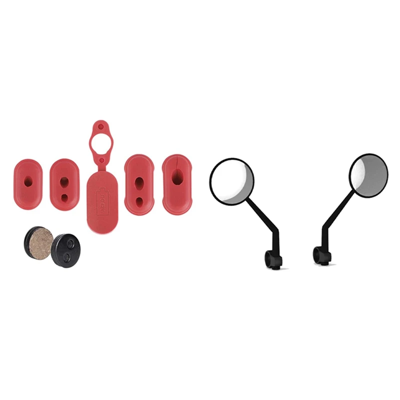 

New 1Set Charge Port Cover Silicone Plug Red Charging Dust Silicone Plug For XIAOMI M365 & 2Pcs Rearview Mirror