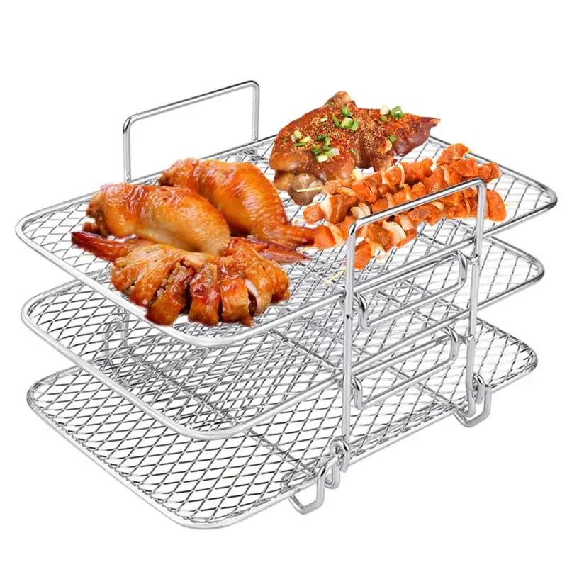 

3 Layer Air Fryer Rack Dehydrator Rack Toast Rack Multi-layer Air Fryer Accessories Rack Stainless Steel Fine Mesh Vegetable