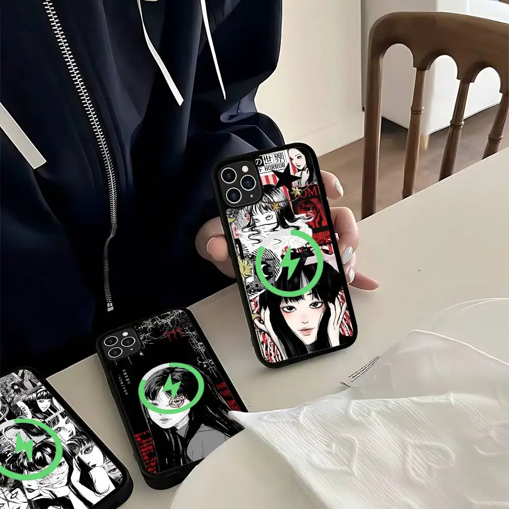 Фото Чехол для телефона J-Junji Ito с изображением комиксов ужасов и триллеров для IPhone 13, 14, 15, 11, 12, 16, 17 Pro Max Plus, магнитный чехол Magsafe №4