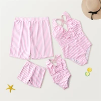 striped family matching swimsuits v neck mother daughter swimwear one piece mommy and me bikini clothes father son swim shorts