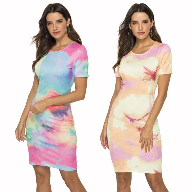 

Женское мини-платье-футболка с коротким рукавом и принтом Tie Dye