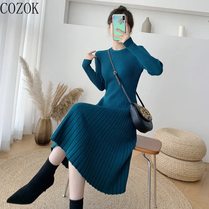 Dress for Women 2022 Autumn and Winter New Mid-Length Overknee Sweater Long Dress Bottoming Dress for Women