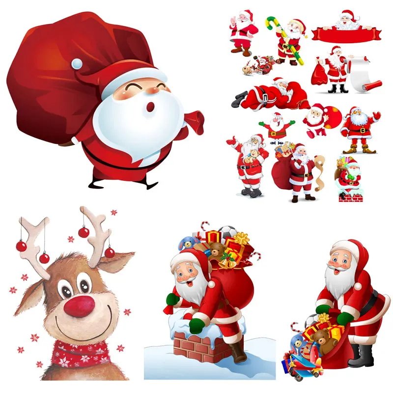 

Cartoon Cute Santa Claus Christmas Patches for Clothing Lovely Gnome Elk Thermal Stickers on Clothes Snowman Iron-on Transfers