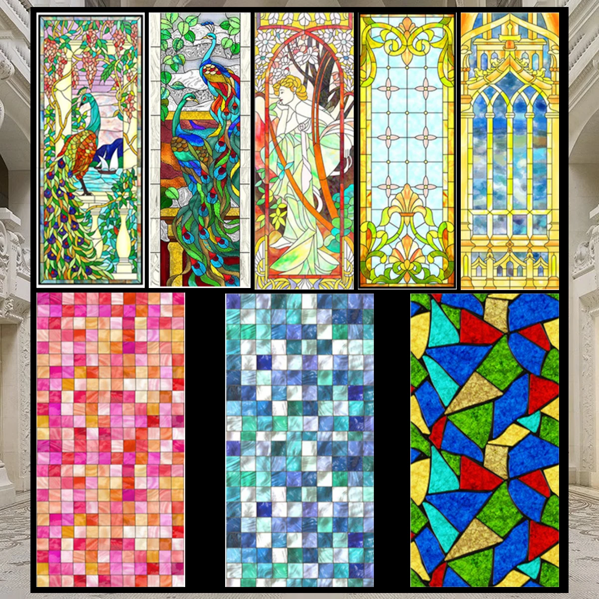 Красочная стеклянная пленка с узором в европейском стиле ретро защита от