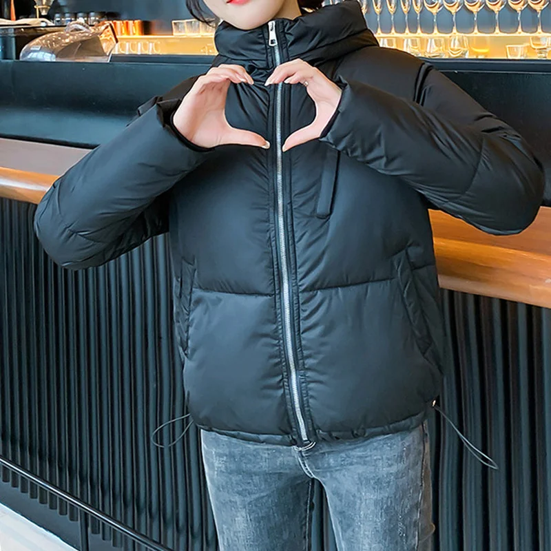 Women Winter Casual Simple Coat Short Parkas Outerwear 2023 Korean Jacket Thicken Warm Hooded Down Cotton Jacket Female Overcoat