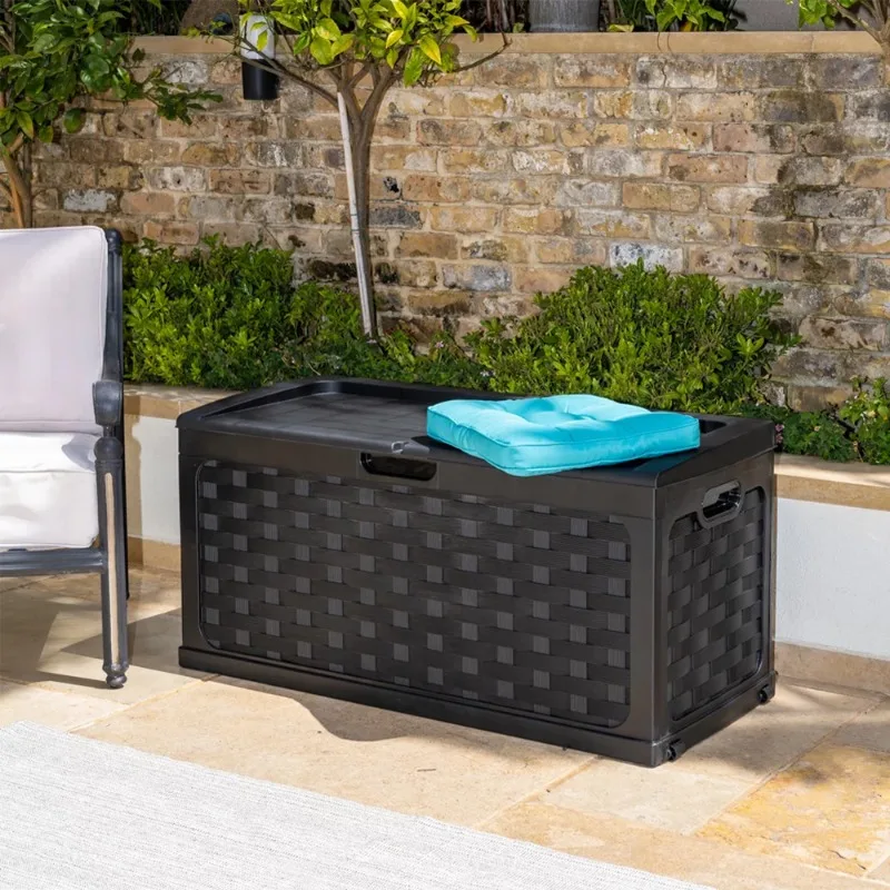 

88 Gallon Rattan Deck Box, Black