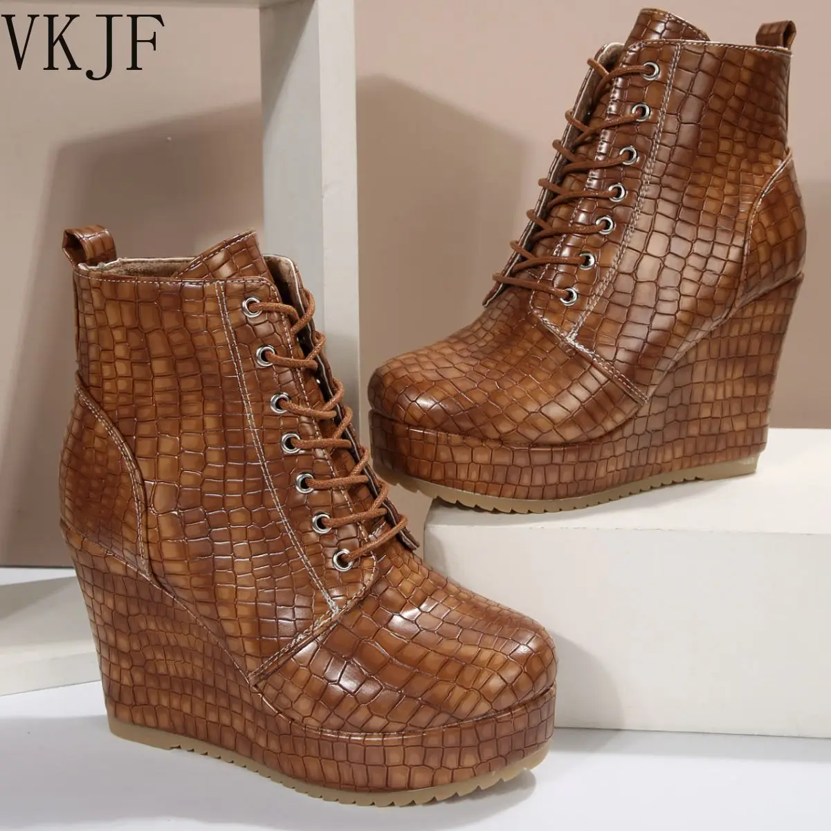 

New 2023 Fashion Women Casual Wedges Platform High Heels Ankle Boots Leather Shoes Woman Heel Designer Boots Black Women's Shoes