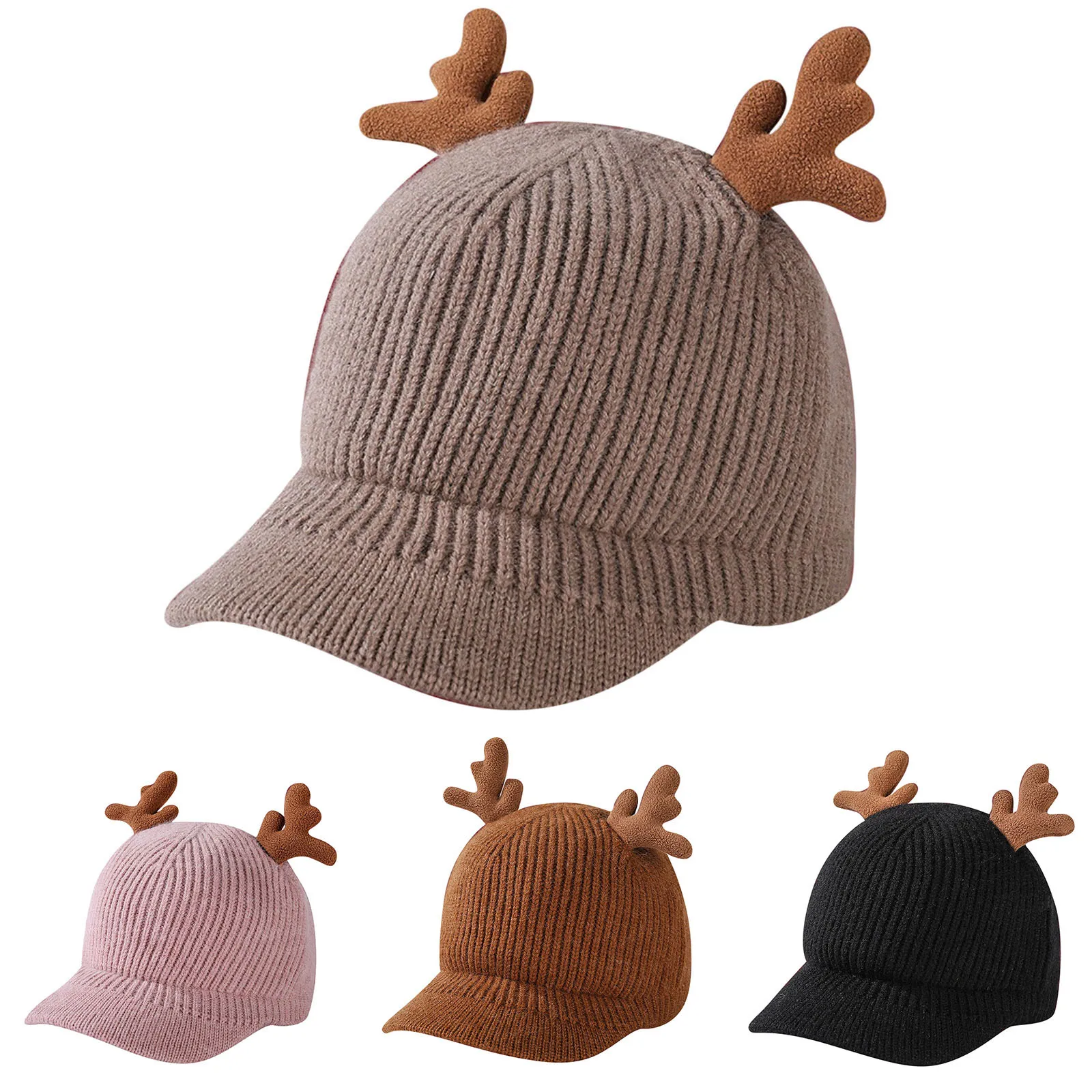 

New Winter Antlers Beanie Hats Warm Reindeer Ear 3d Knit Hat Skull Cap Thick Winter Hat And Scarf For Men Women Christmas Gift