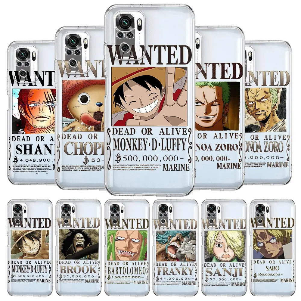 

One Piece Bounty Order Luffy Zorro Phone Case For Xiaomi Redmi Note 10 11 9 8 Pro 10S 9S 7 8T 9T 9A 8A 9C K40 11T 5G Clear Cover