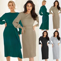 2022 womens new autumn winter knitted dress slim pleated medium length sweater skirt