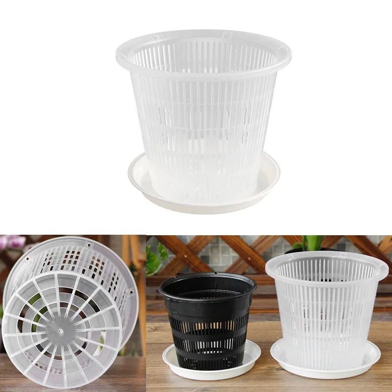 Сетчатый цветочный горшок прозрачный пластиковый плантатор для орхидеи поднос