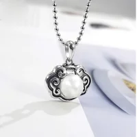 MeiBaPJ Real Freshwater Pearl Retro Long Life Lock Pendant Necklace 925 Sterling Silver Fine Wedding Jewelry for Women