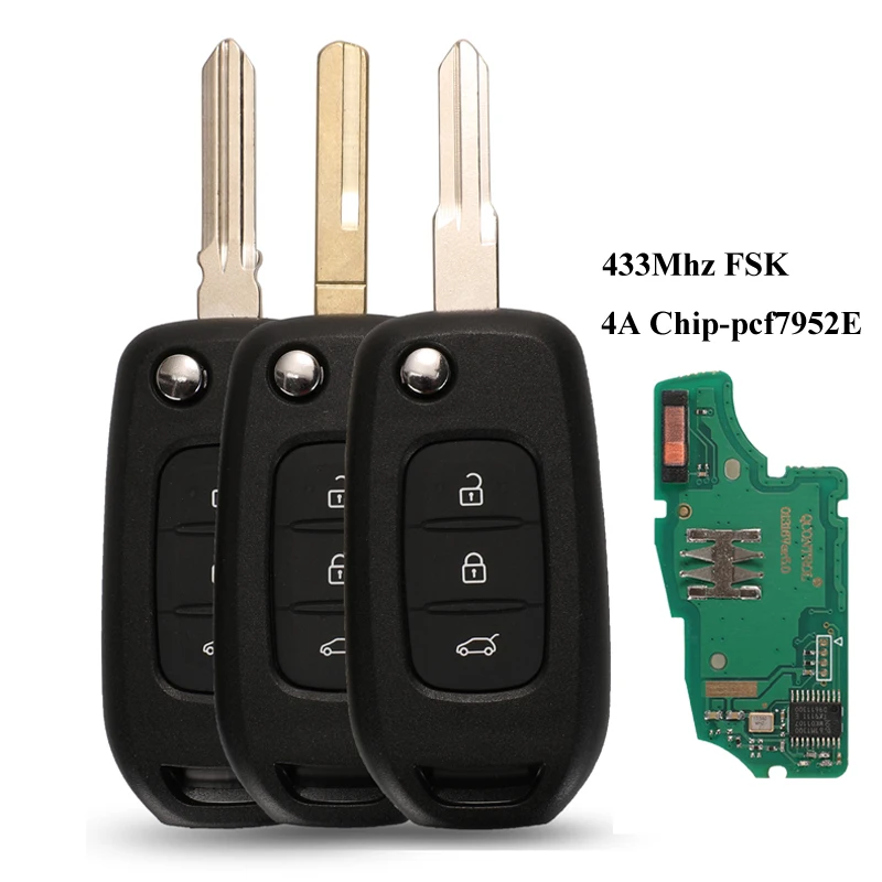 

jingyuqin 3BTN 433MHz PCF7952E 4A Chip Flip Remote Key For Renault Kadjar Captur Megane 3 Symbol HU56R HU138te VAC102 VA2 Blade