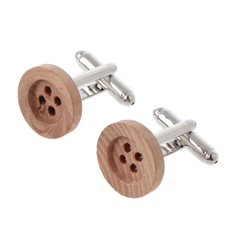 

1 Pair Wooden Button Cufflinks Vintage Style Mens Party Wedding Gift