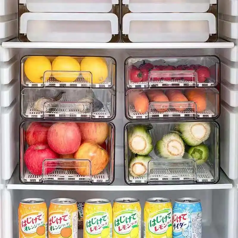 refrigerator storage box clear food storage bins fruit vegatable meat freezer fridge stackable cabinet kitchen drawer organizer free global shipping