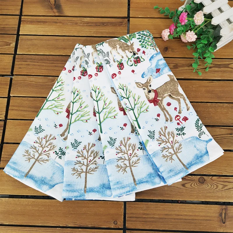 

4pcs/pack Christmas Cotton Dish Towel Eco Printed Tea Napkin Soft Absorbent Kitchen Cleaning Cloth 70x45cm 27.6"x17.7"