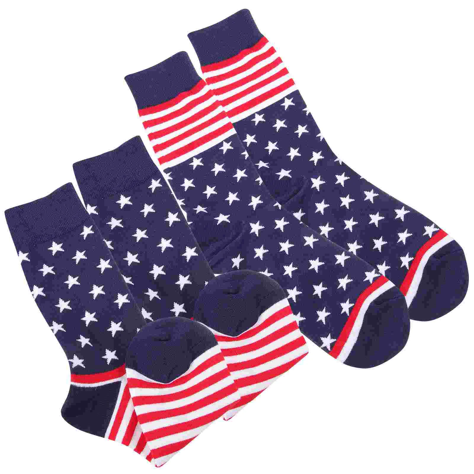 

2 Pairs Apparel Sports Socks Americans Flags Men's Long Tube Independence Day Cotton Fun Dress Mens Man Usa