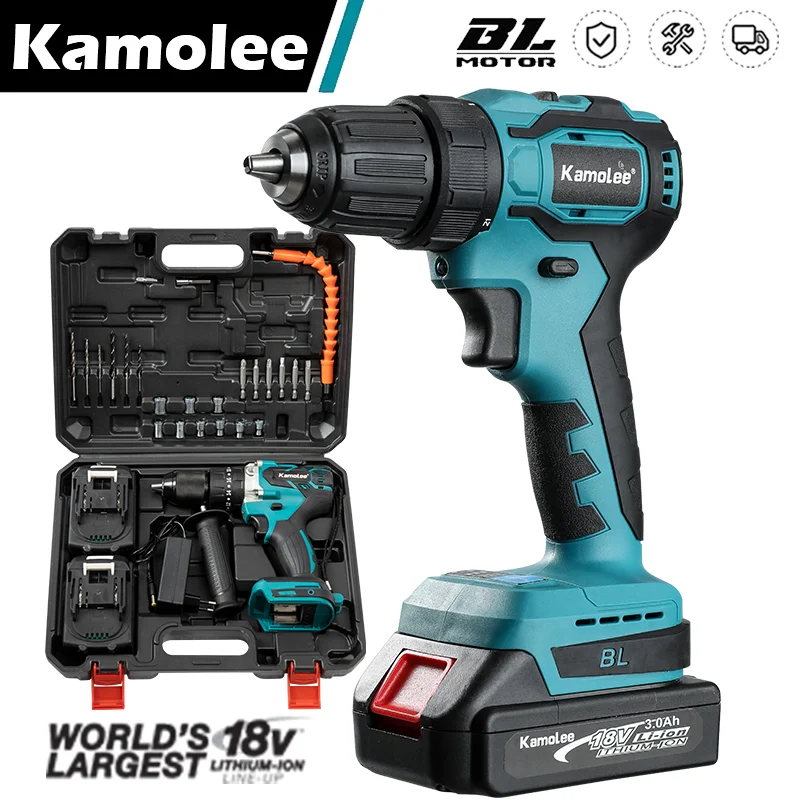 Бесщеточная электрическая Ударная дрель Kamolee 10 мм, аккумуляторная отвертка, ручная дрель с литиевым аккумулятором для Makita 18 в