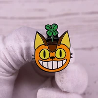 four leaf clover cat funny cat fashionable creative cartoon brooch lovely enamel badge clothing accessories