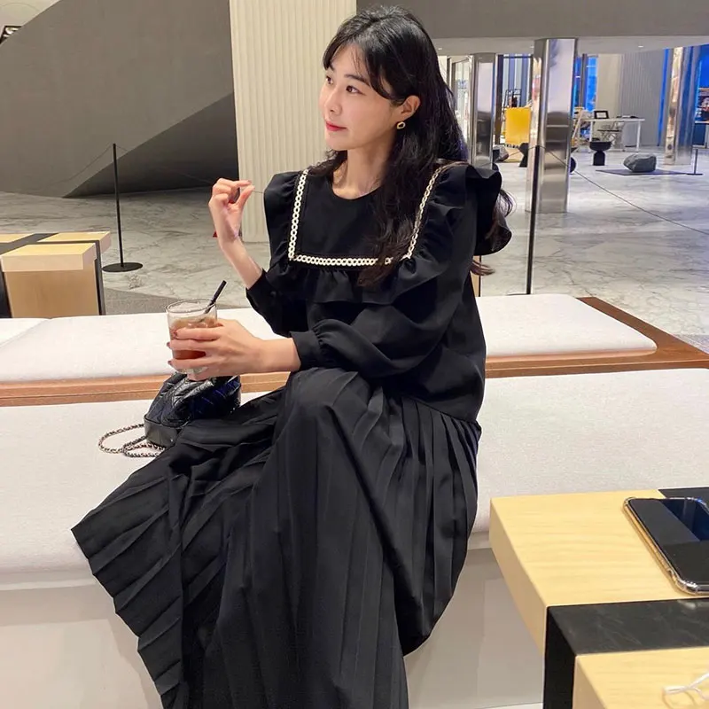 

VANOVICH осеннее Элегантное повседневное плиссированное платье во французском стиле с круглым вырезом контрастных цветов в стиле пэчворк с об...