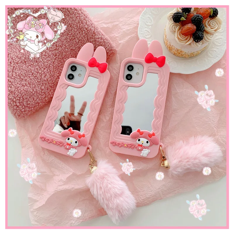 

Kawaii Creative Plush Pendant Silica Gel Phone Case Anime Cartoon My Melody Dolls Anti-drop Mobile Phone Case Apply To Iphone13